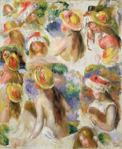 Study of Girls Wearing Hats by Pierre Auguste Renoir